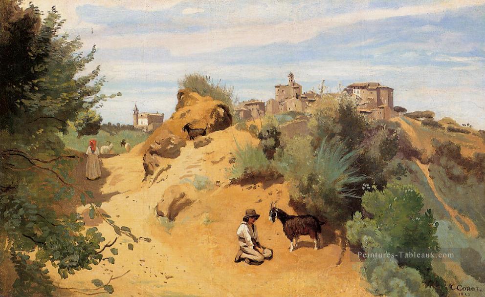 Genzano Goatherd et Village plein air romantisme Jean Baptiste Camille Corot Peintures à l'huile